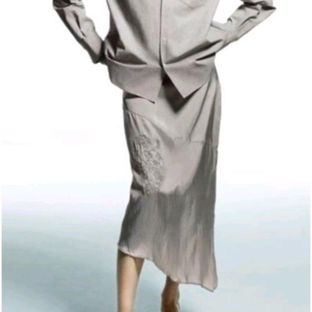 Zara Chiffon Effect Beased Asymmetric Midi Skirt Gray Size S NWT $129